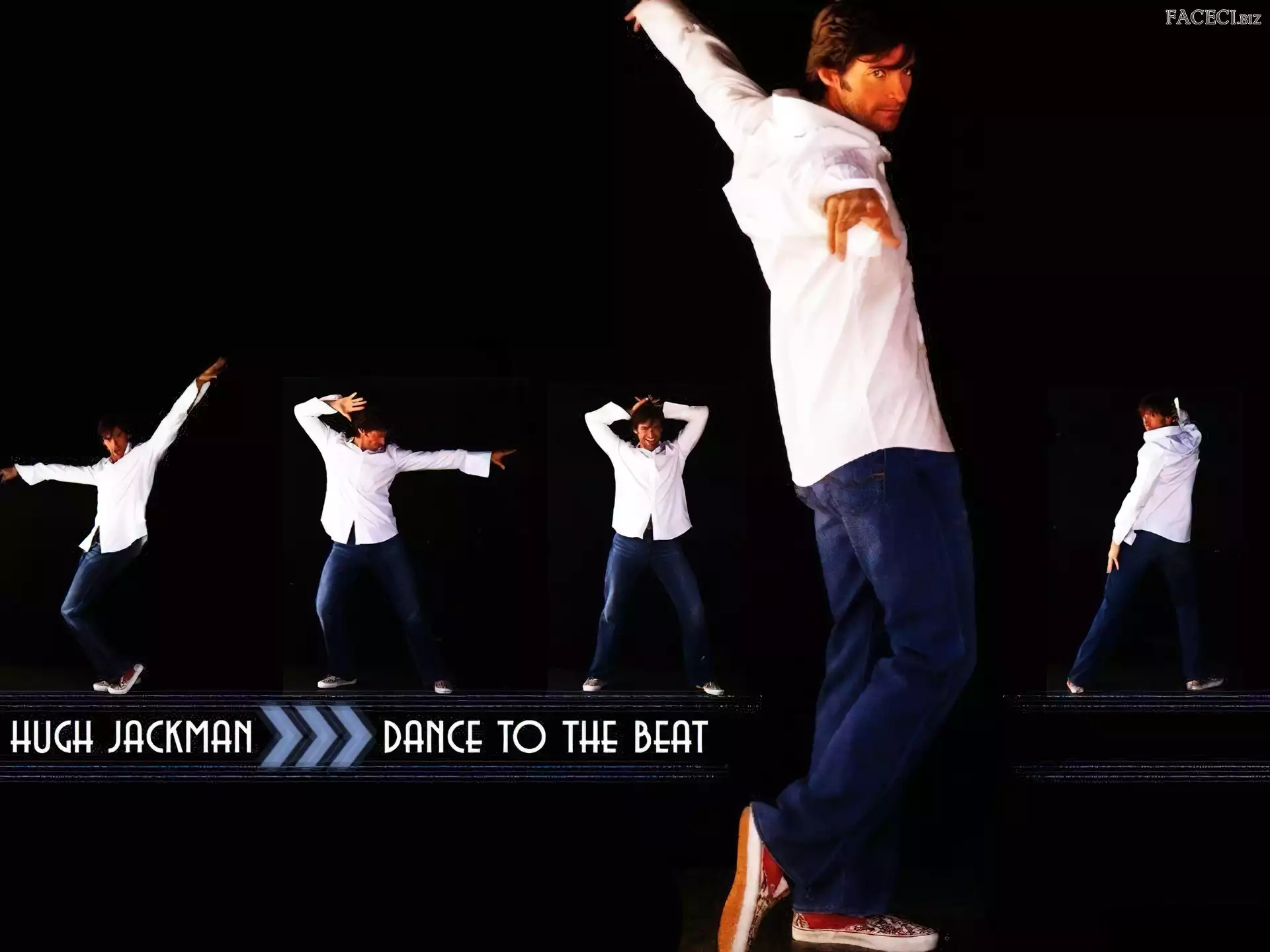 jeansy, Hugh Jackman, biała koszula